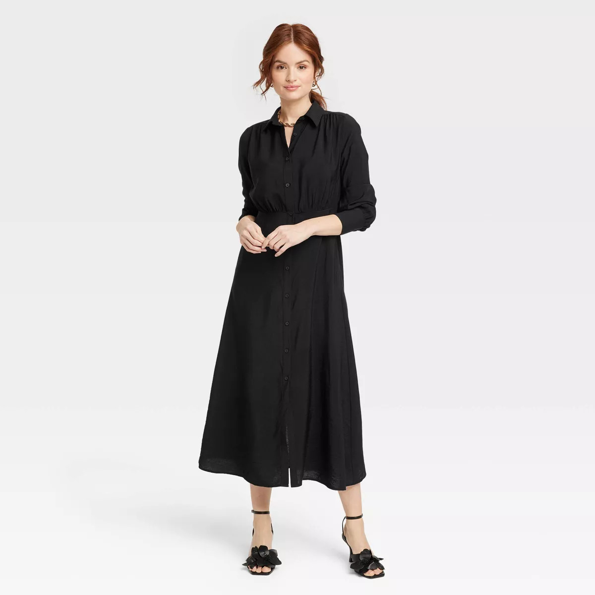 Women's Long Sleeve Collared Midi Crepe Shirtdress - A New Day™ | Target