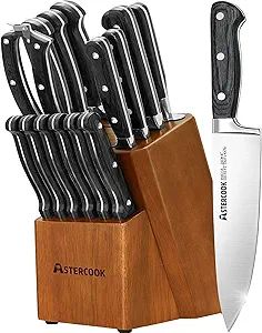 Knife Set, 15 Pcs Kitchen Knife Set With Block, Astercook German Stainless Steel With Scissors, K... | Amazon (US)