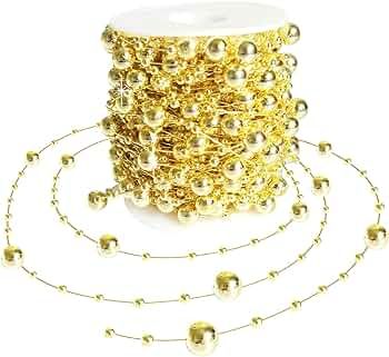 HADDIY Christmas Tree Beads Garland,66 Feet Gold Pearl Strands Chain Sparkle for Christmas Tree D... | Amazon (US)