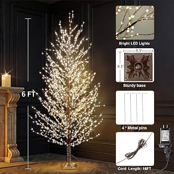 6FT Brown Lighted Birch Tree 1300LEDs Warm White Lights, Xmas Twinkle Tree with Timer,8 Lighting ... | Amazon (US)