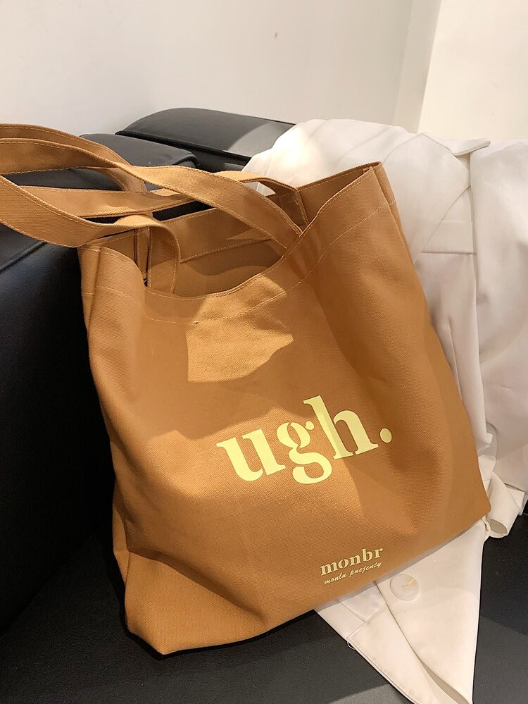 Letter Graphic Canvas Shopper Bag | SHEIN