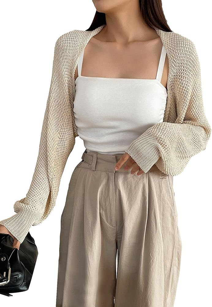 SHENHE Women's Open Front Bolero Shrug Lightweight Dolman Sleeve Cropped Cardigan | Amazon (US)