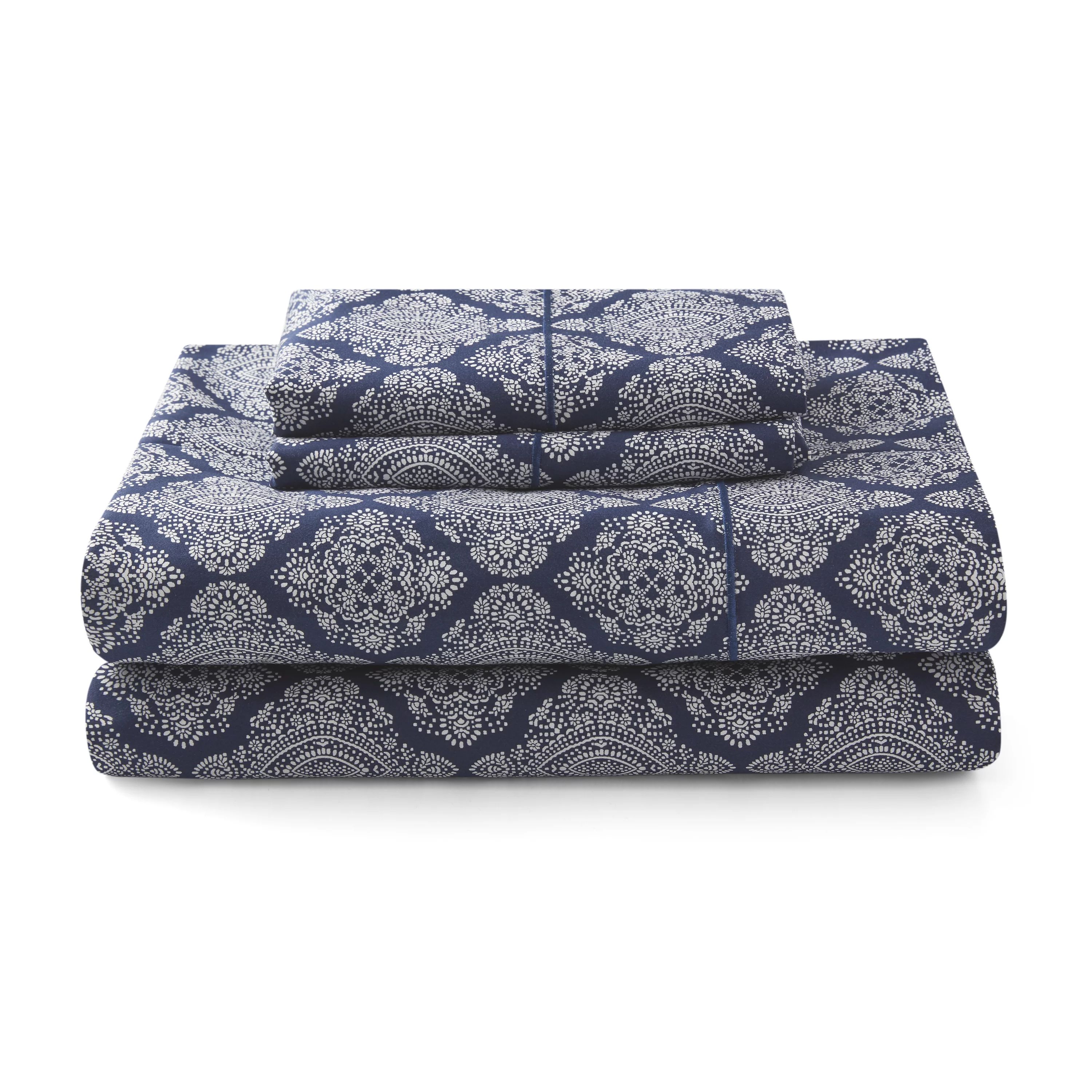 Better Homes & Gardens 400 Thread Count Hygro Cotton Bed Sheet Set, Full, Navy Ogee | Walmart (US)