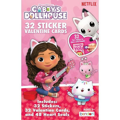 Bendon 32ct Universal Gabby's Dollhouse Deluxe Stickers and Valentine's Day Cards with 48ct Heart Seals | Target