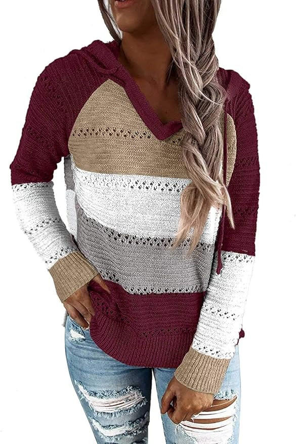 Sipaya Women's Color Block Pullover Sweater Lightweight Hollow Out Hoodie at Amazon Women’s Clo... | Amazon (US)