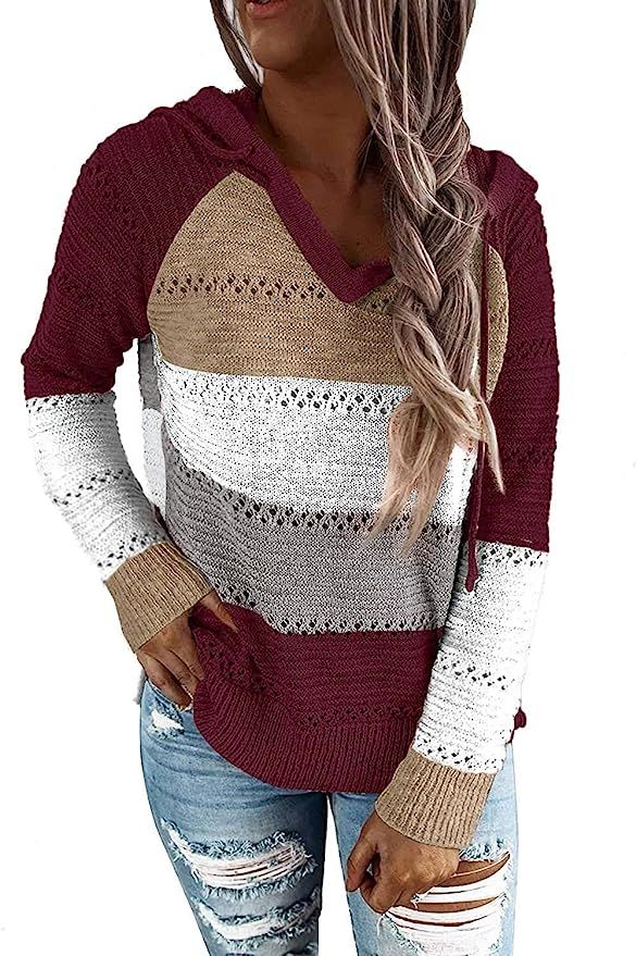 Sipaya Women's Color Block Pullover Sweater Lightweight Hollow Out Hoodie at Amazon Women’s Clo... | Amazon (US)