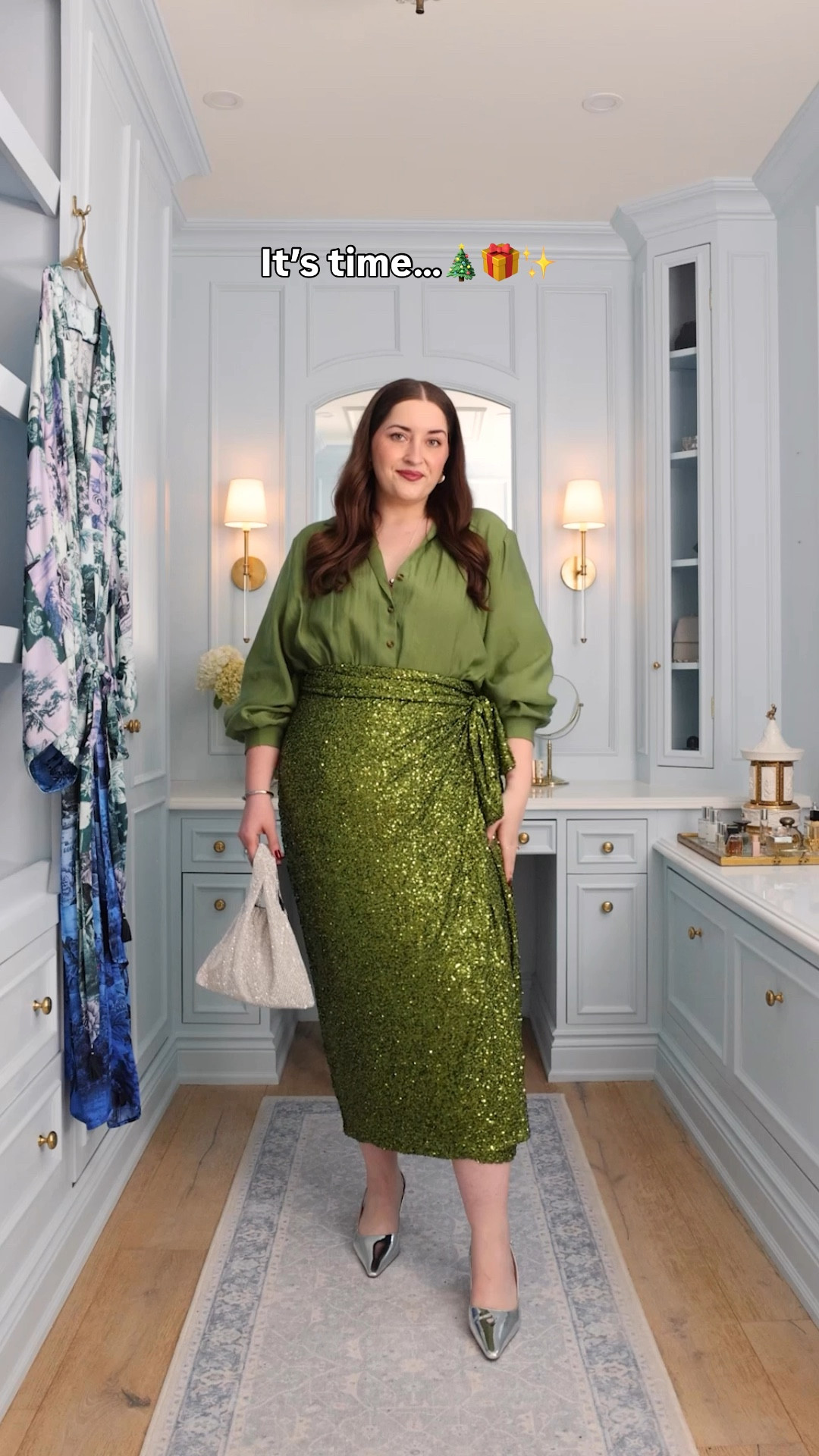 Green sequin holiday matching shirt & skirt outfit / New Year’s Eve outfit / midsize / Evening event look / Christmas outfit 

Sizing: 14 in shirt & skirt / XL in shaper / L/XL in robe 

#LTKholiday #LTKmidsize #LTKcurves