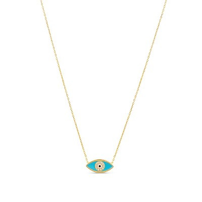 SHYMI Turquoise Evil Eye Necklace — .925 Sterling Silver, 14K Gold-Plated, Cubic Zirconia Pavé Detailing, Adjustable Chain (16″–18″), Day to Night | Target