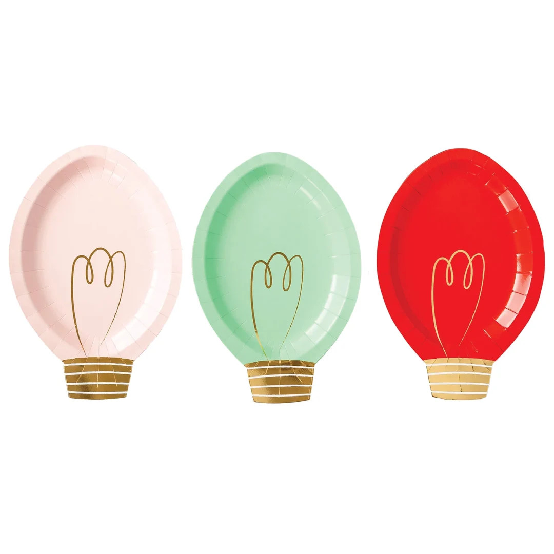 Christmas Bulb Dessert Plates 9ct | Kids Christmas Party | Pink Christmas Plates | Merry and Brig... | Etsy (US)