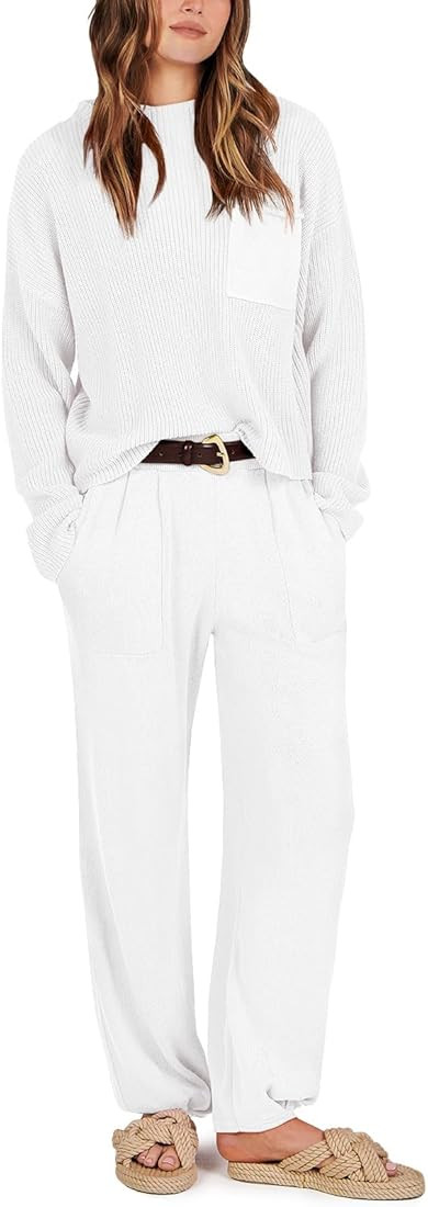 ANRABESS Women's Two Piece Outfits Long Sleeve Knit Top Fall Sweater Set Oversized Pants Tracksui... | Amazon (US)