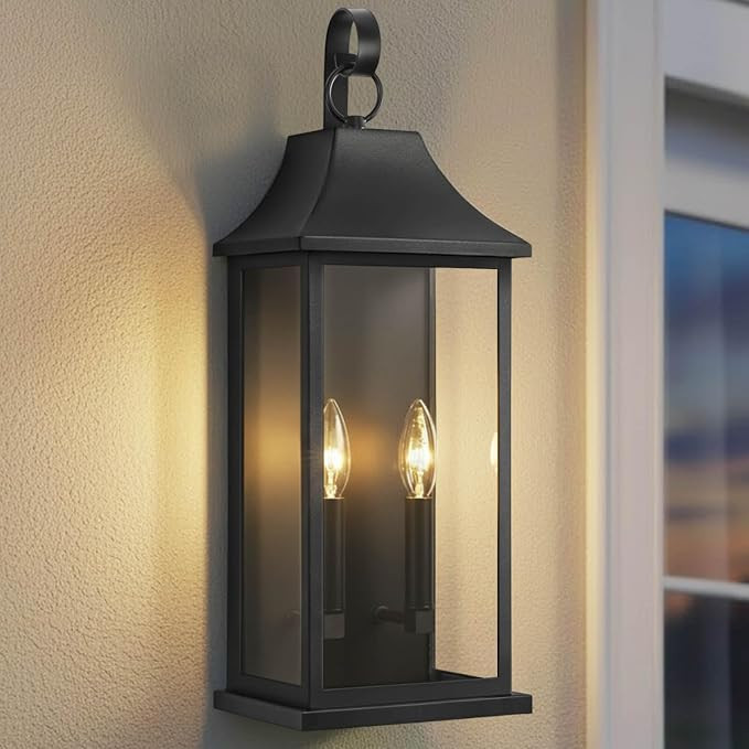 RAYVO 21.5" Large Outdoor Wall Lights Modern Outdoor Wall Lantern with Clear Glass, Waterproof Bl... | Amazon (US)