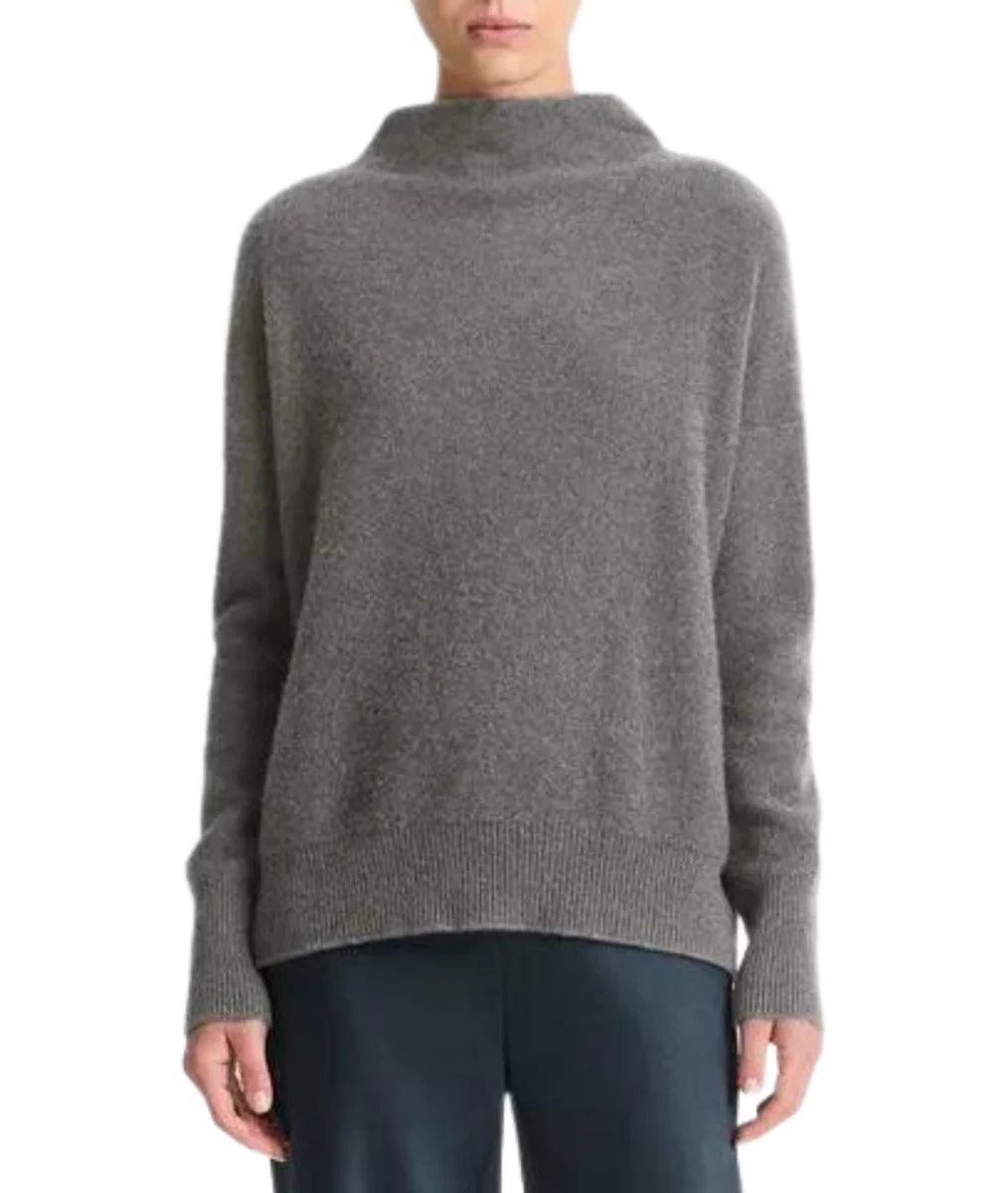 Boiled Funnel Neck Pullover- Heather Graphite | LOLA Boutique