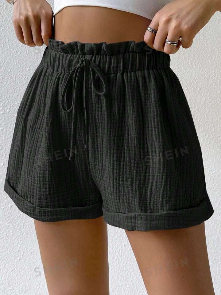SHEIN EZwear Ladies" Solid Color Simple Design Shorts With Ruffles | SHEIN