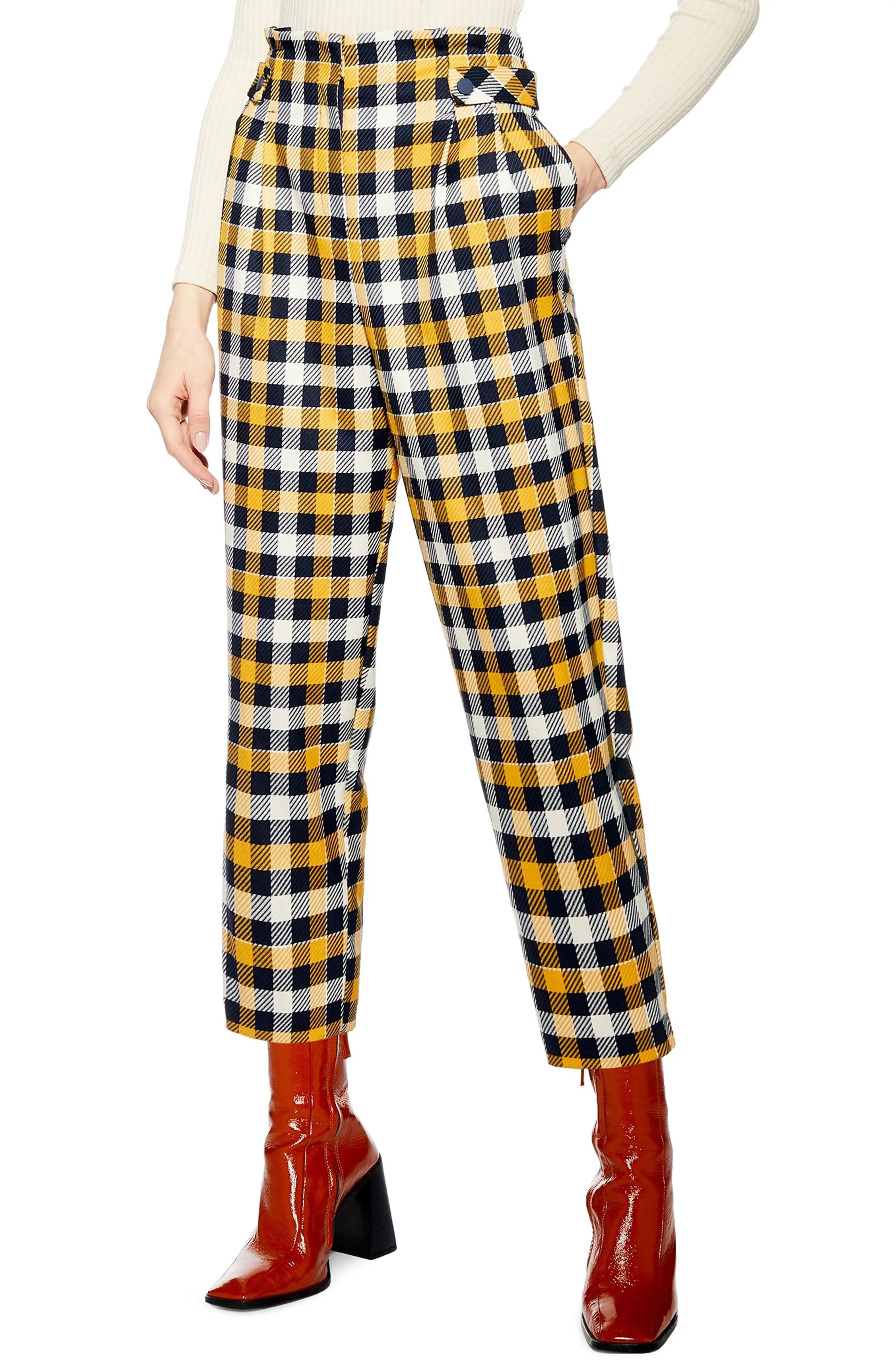 Topshop Tara Check Twill Crop Trousers | Nordstrom