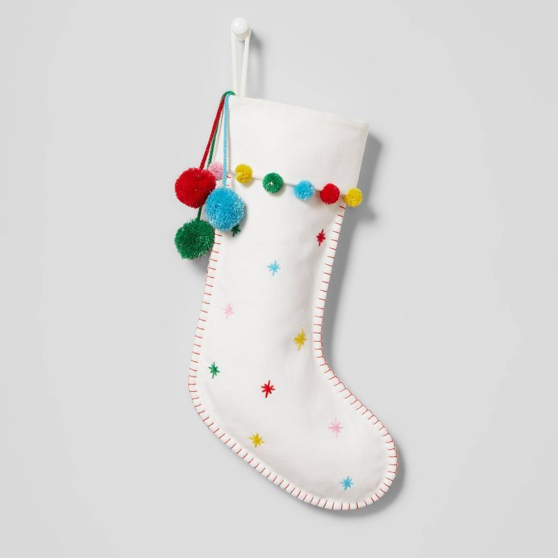 Pom Pom Felt Christmas Stocking with Multicolored Snowflakes - Wondershop™ | Target