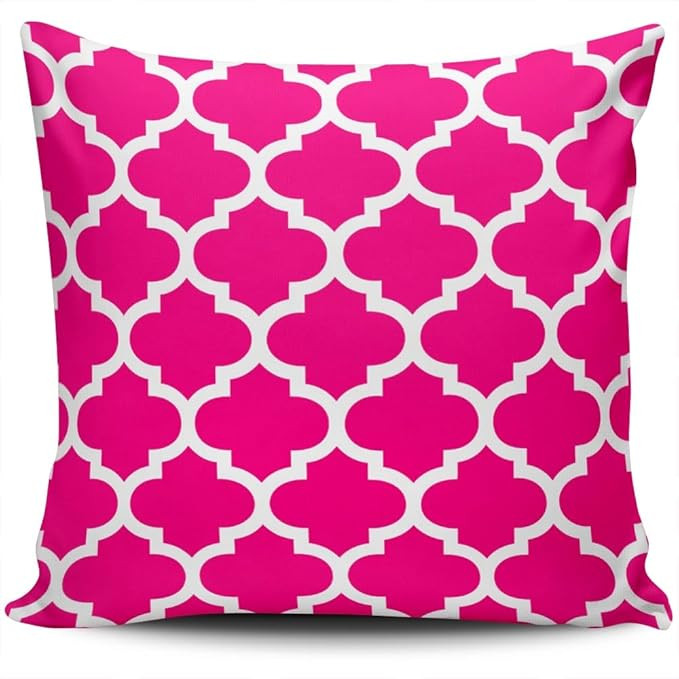 Decorative Throw Pillow Case White Hot Pink Quatrefoil Pattern Outdoor Pillowcase Cushion Cover O... | Amazon (US)