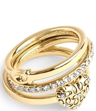 COACH Signature Logo Quilted Crystal Heart Ring Set | Dillard's | Dillard's