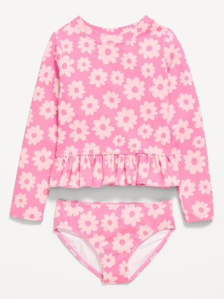 Printed Long-Sleeve Rashguard Swim Top Set for Toddler Girls | Old Navy (CA)