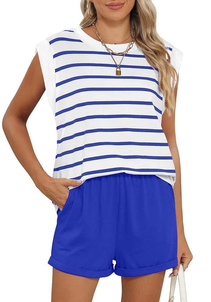 RUBZOOF 2 Piece Outfits for Women Lightweight Matching Lounge Sets Cap Sleeve Top and Elastic Wai... | Amazon (US)