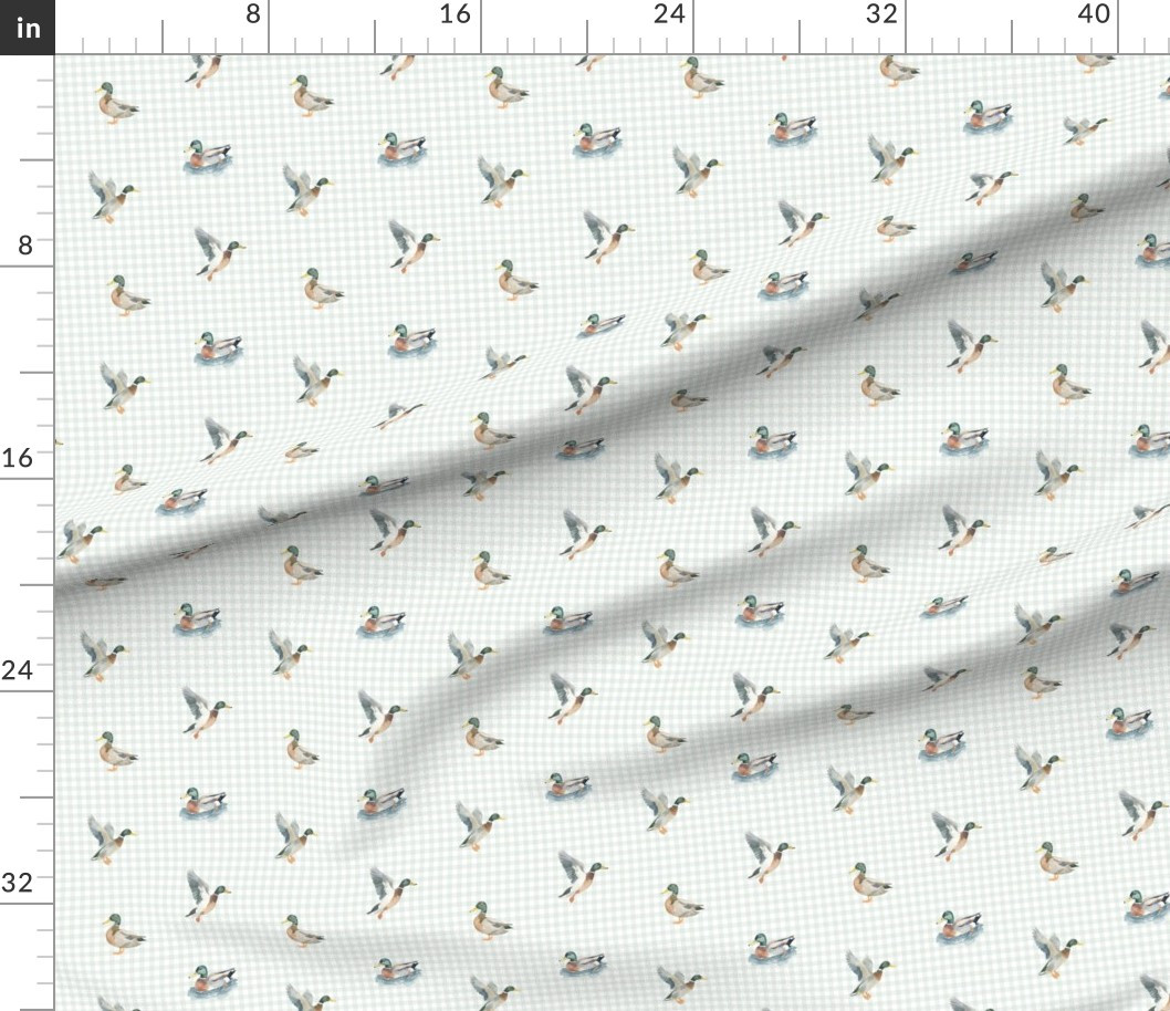 Mallard Ducks on Sage Gingham Fabric | Spoonflower | Spoonflower