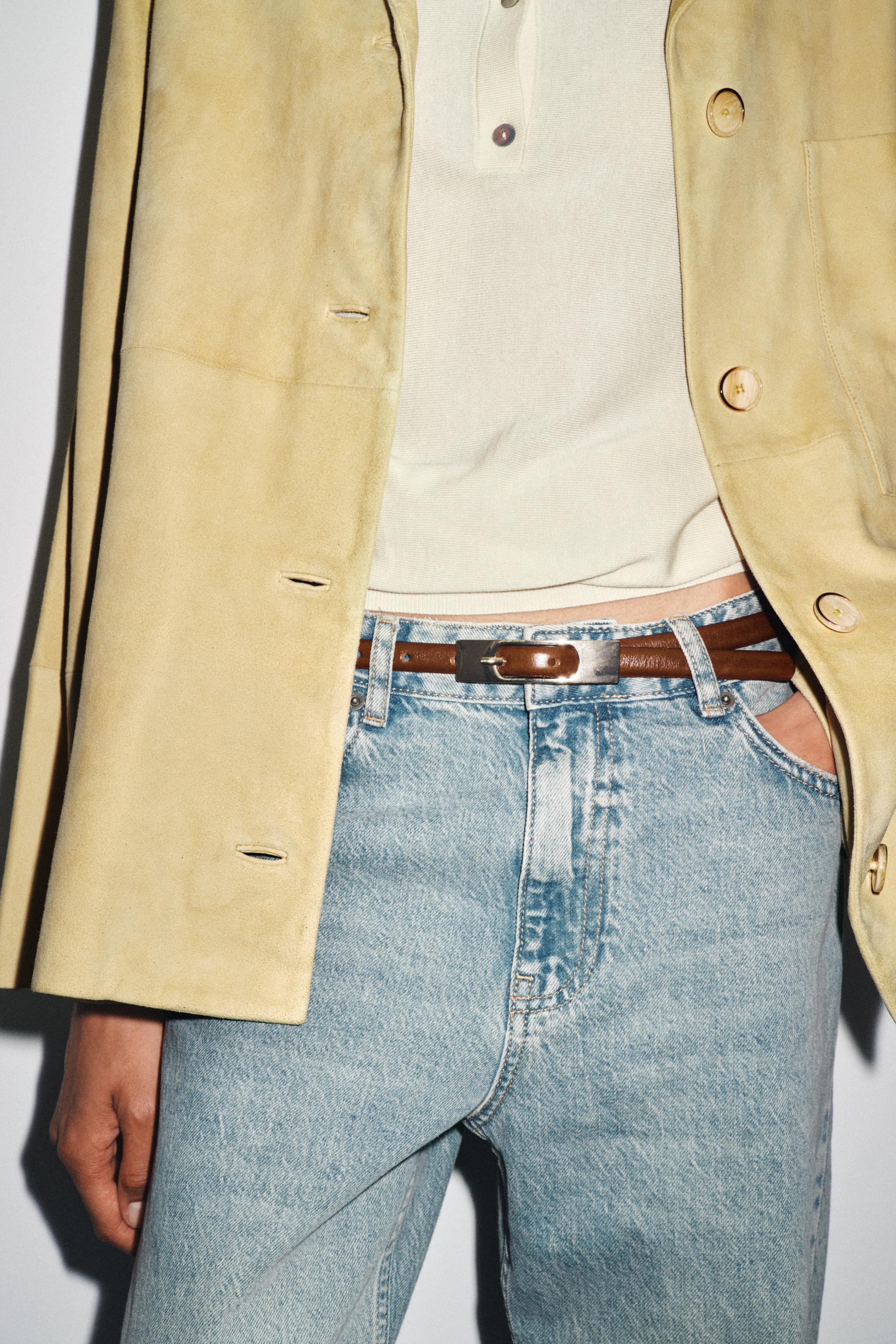 100% LEATHER THIN BELT WITH RECTANGULAR BUCKLE | Zara US