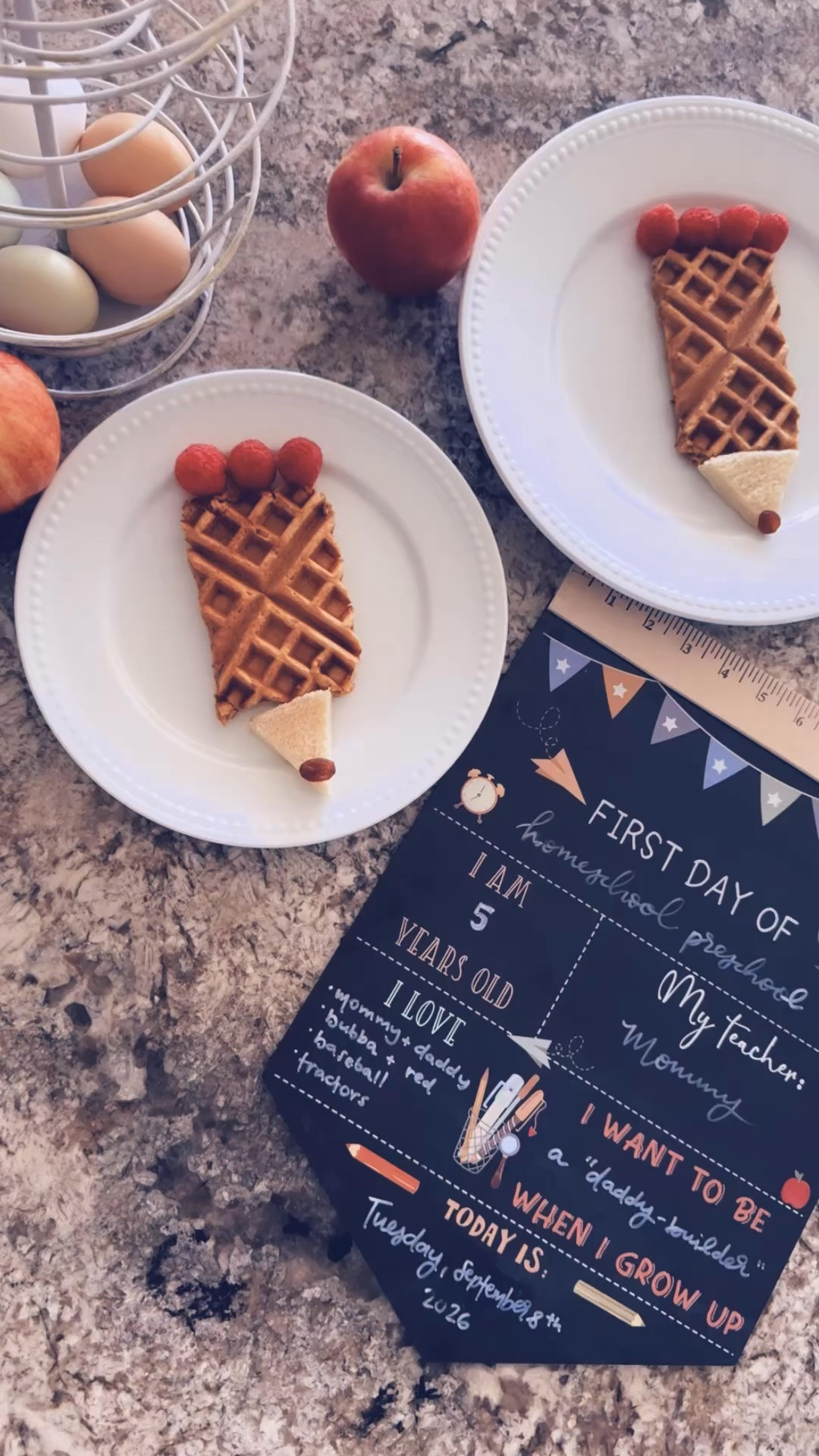 Started the first day off of our brand new homeschool preschool year 🏡🍎📚🖍️ with our little “pencil ✏️ waffles 🧇” tradition 🥰 - and the boys loved it so much!!! 😍