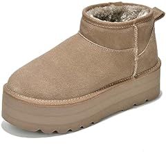 Mini Platform Boots for Women - Ankle Boot Fur Lined Genuine Suede Cozy Platform + Memory Foam Insol | Amazon (US)