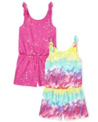 Girls Sleeveless Print Tie Shoulder Knit Romper 2-Pack | The Children's Place