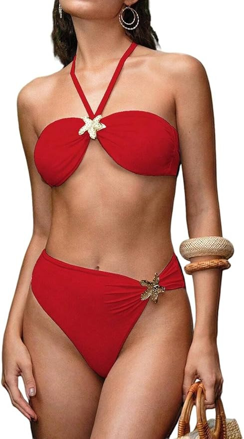 SherryDC Womens Cheeky Bikini Sets Sexy Bandeau Self Tie High Cut Swimsuit Bathing Suit | Amazon (US)