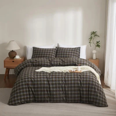 Vintage Brown & Blue Buffalo Plaid Duvet Cover Set Soft & Breathable Microfiber Duvet Cover With Pillowcases | Wayfair North America