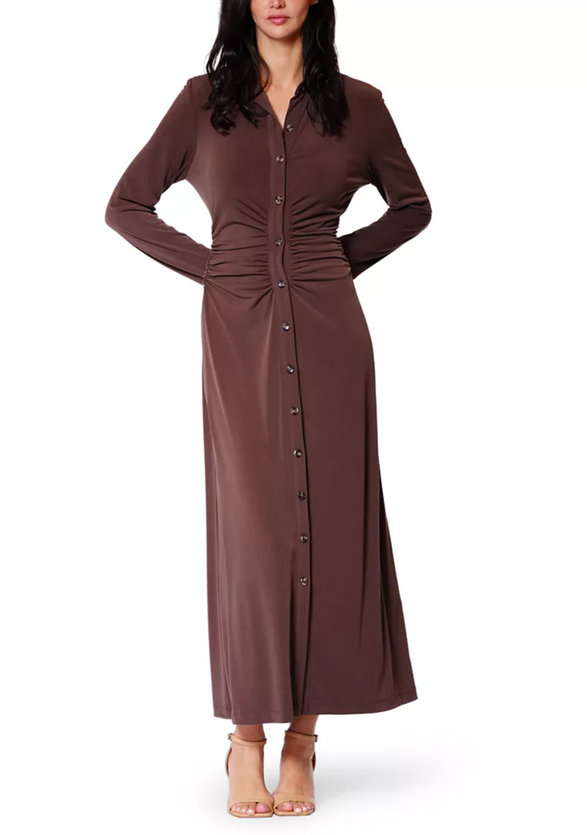 Women's Long Sleeve Cinched Button Maxi Dress | Belk
