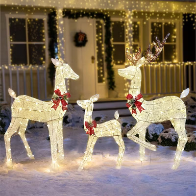 Joyfy 3 Packs Christmas Reindeer Family Set Yard Light Decorations with Warm White LED Lights for Christmas Eve Night Indoor Outdoor Holiday Decor | Target