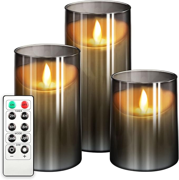 NURADA Flickering Flameless Candles: LED Pillar Candles with Imitation Glass - Acrylic Battery Ca... | Amazon (US)
