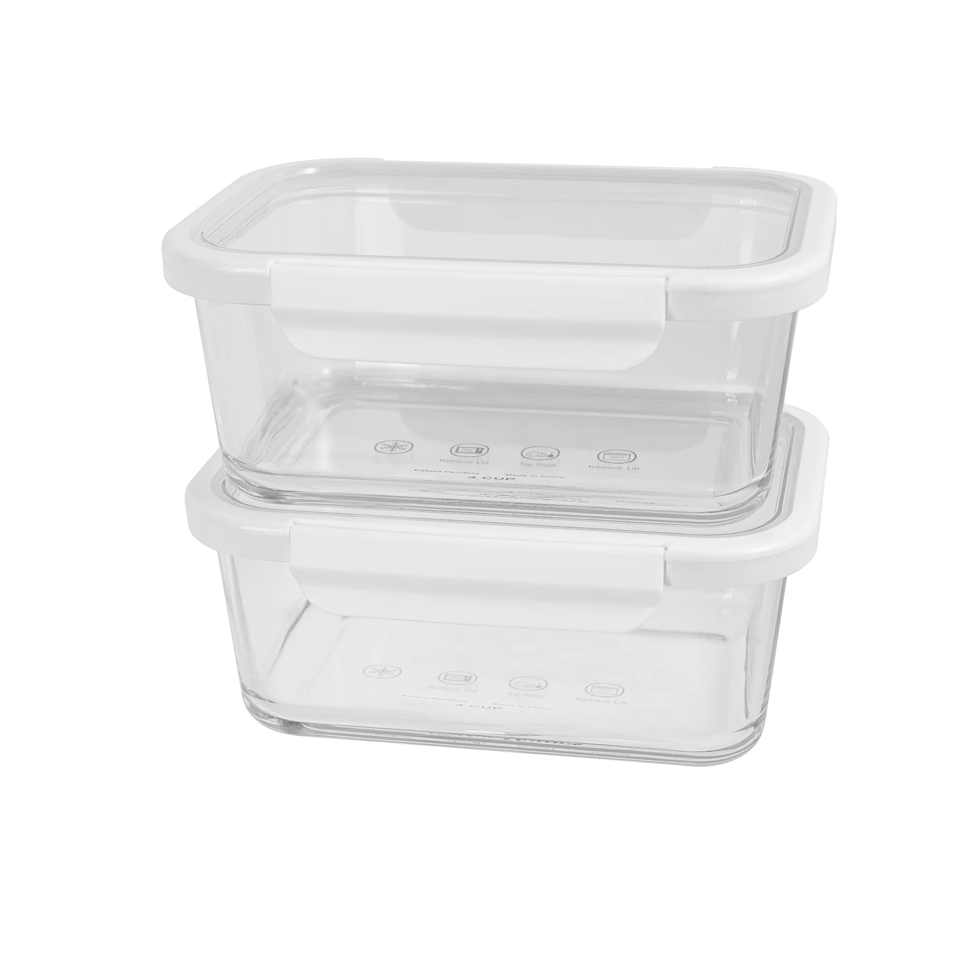 Better Homes & Gardens 4Cup Rectangle Glass Food Storage Container with Tritan Lid. Set of 2,  4 ... | Walmart (US)