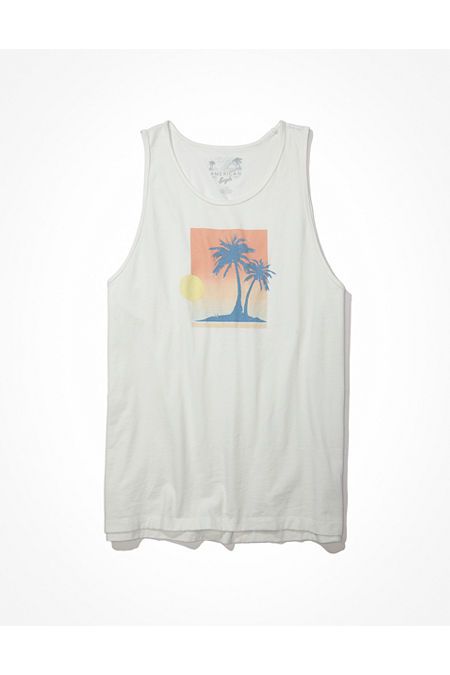 AE Super Soft Graphic Tank Top Men's Natural White M | American Eagle Outfitters (US & CA)