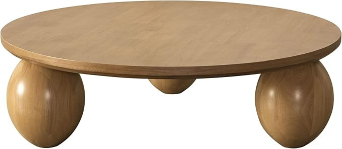 Timuel Collection Modern Living Room Veneer Finished Round Coffee Table, Natural Rubberwood | Amazon (US)