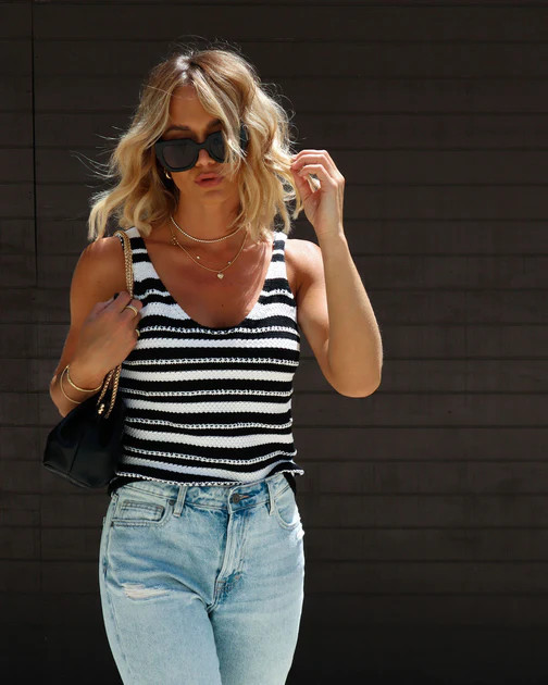 Finnegan Cotton Blend Knit Stripe Tank - Black/White | VICI