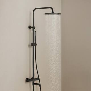 3-Spray 10 in. Wall Bar Round Dual Shower Head and Handheld Shower in Matte Black (Valve Included... | The Home Depot