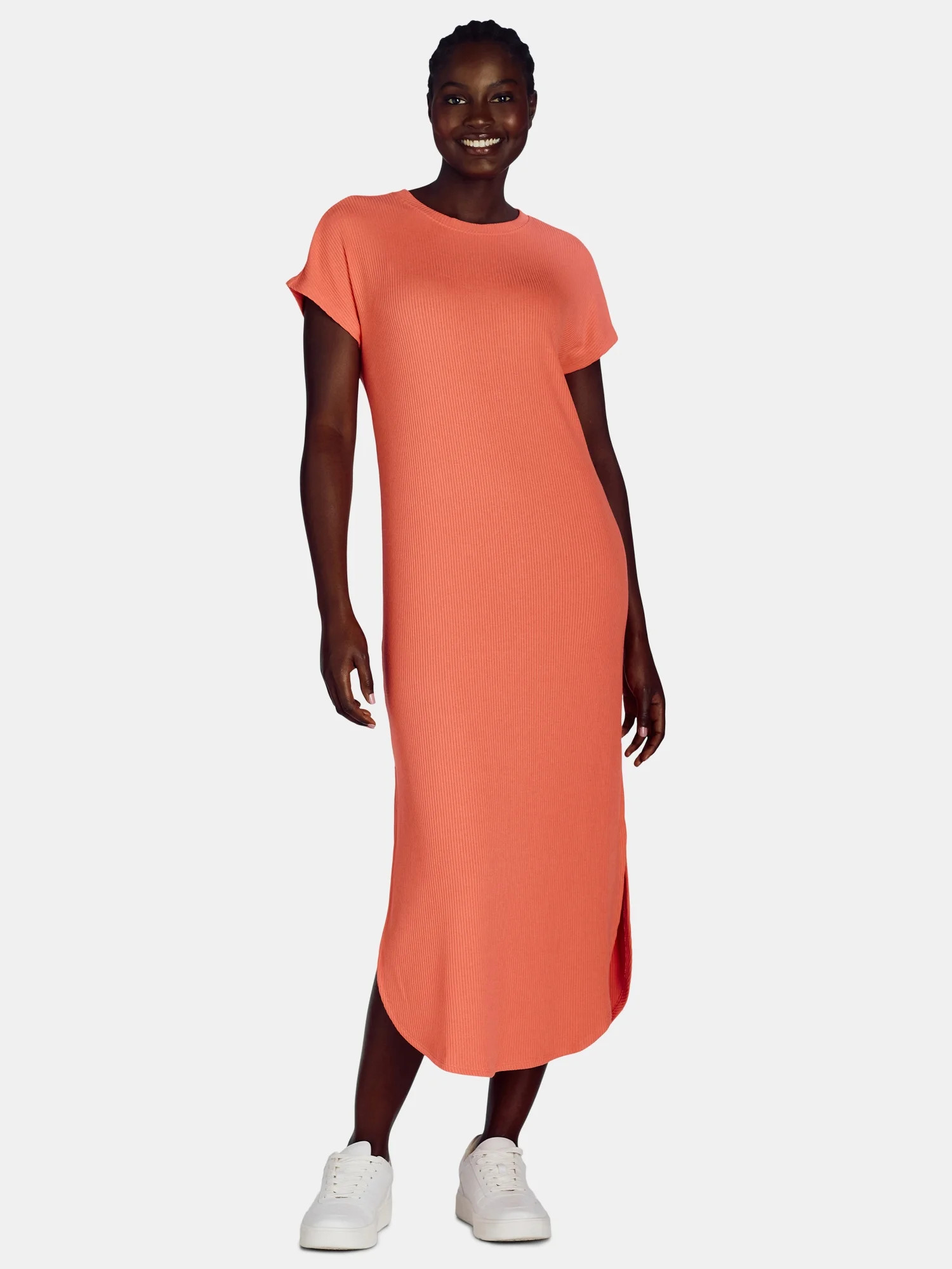 Time and Tru Women's and Women's Plus Rib Maxi Dress with Short Sleeves, Sizes XS-4X | Walmart (US)