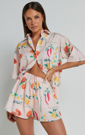 Hazel Two Piece Set - Short Sleeve Shirt & Short Set in Peach Print | Showpo (US, UK & Europe)