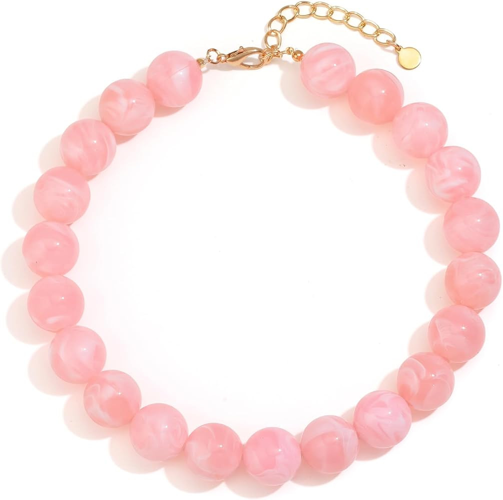Chunky Necklaces for Women Trendy 20MM Large Resin Beaded Necklace Bold Statement Chunky Choker N... | Amazon (US)