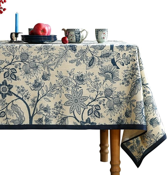 ISAENNE Designer French Linen Small Square Tablecloth,Blue Floral Washable Indoor Table Cloth,Dur... | Amazon (US)