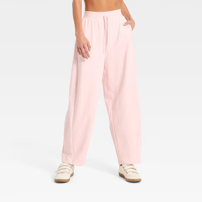 Women's Active Comfort French Terry High-Rise Barrel Leg Sweatpants - All In Motion™ Light Pink L | Target