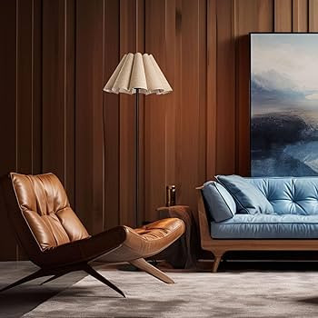 KUNJOULAM Modern Floor Lamp, Black Pole Floor Lamps, Simple Design Tall Lamp with Beige Lampshade... | Amazon (US)