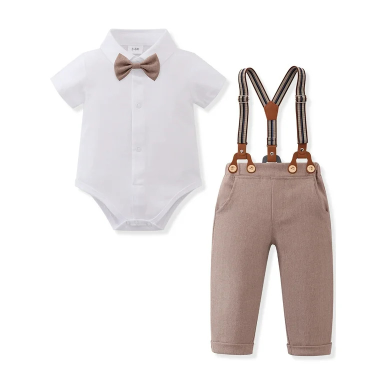 CARETOO Infant Boy Clothing 3Pcs Set Formal Outfit Dress Shirt Suspender Pants Bowtie 0-18 Months | Walmart (US)