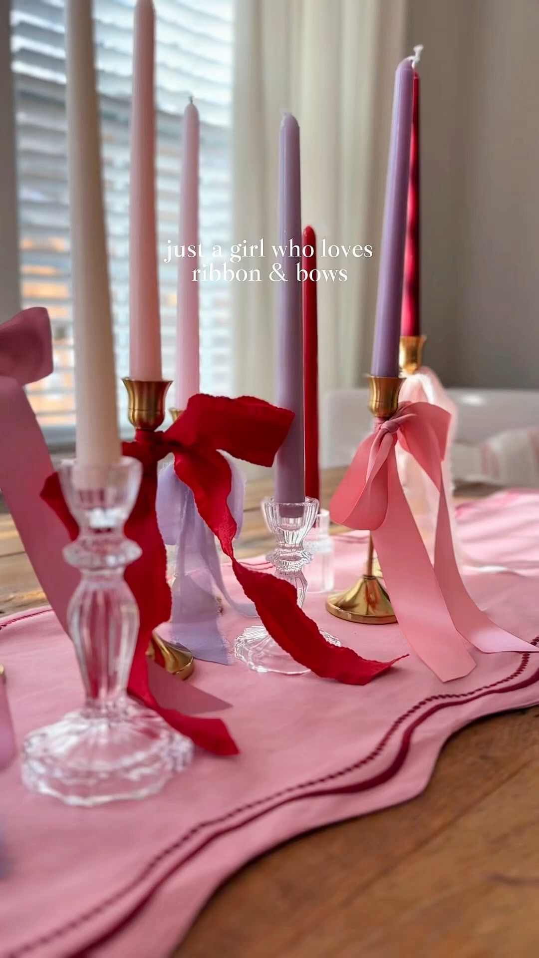 An easy elevated Valentine’s Day decor idea! These ribbon bow candle sticks are my new obsession I just love the charm they add! This would make a charming tablescape for a Galentines Day event!

#LTKSeasonal #LTKHome #LTKmomlife