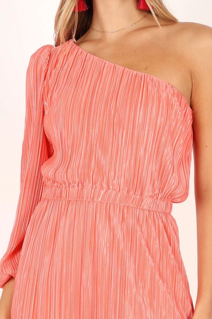 Pontee One Shoulder Pleated Midi Dress - Coral | Petal & Pup (US)