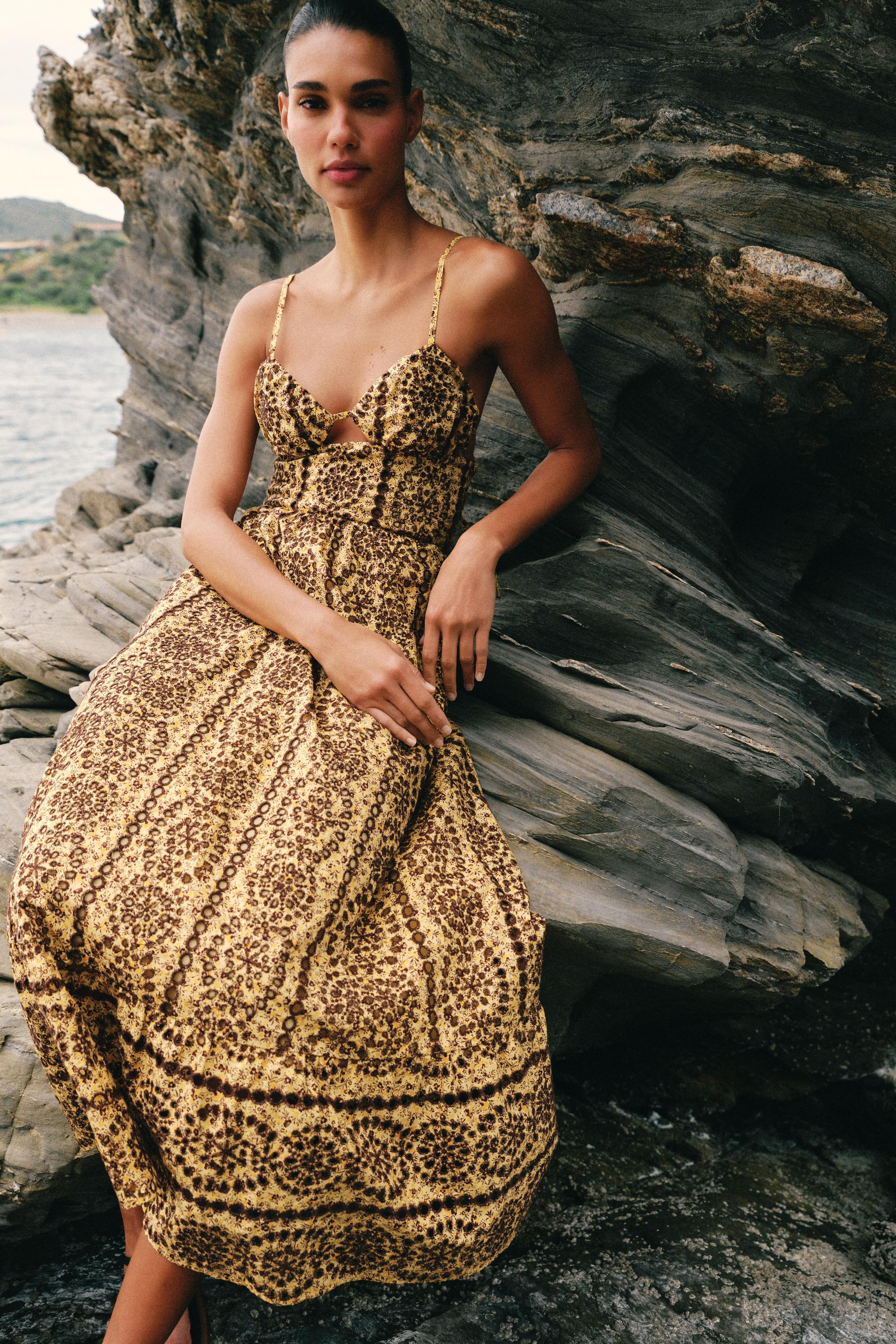 CUT-OUT EMBROIDERED EYELET MIDI DRESS | Zara US