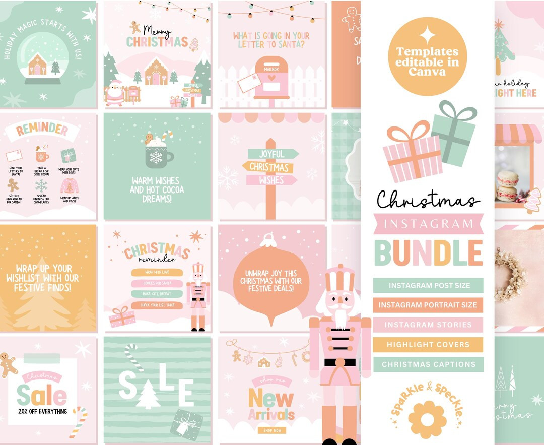 Christmas Instagram Templates, Festive Social Media Bundle With Colorful Posts, Stories and Highl... | Etsy (US)