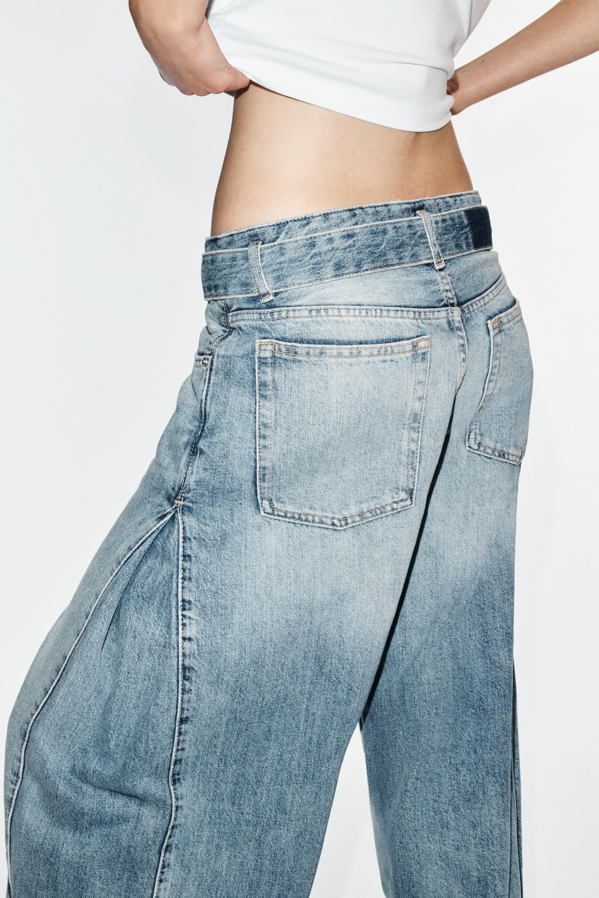 MID-RISE - BELTED - PLEATEDMid-rise jeans with front and back pockets. Featuring a matching fabri... | Zara US